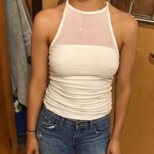 White mesh beck halter top